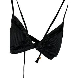 Cole Swim Women L Black Bikini Top Ribbed Modern Neutral Velour Summer Sexy